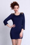 4213-1 The long sleeve dress with cut-out back - navy