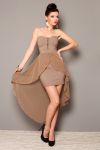 3001-6 Dress with rigid, palettes and tail of tulle back - brown