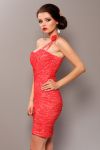 3702-3 Elegant dress with ruffles, worn on a shoulder with a decorative pink - red