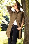 3903-3 Woolen sweater / cape with 3/4 sleeve and hood - chocolate