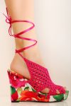 3421-2  Sandals for koturnie in flowers, tied - pink
