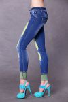 4415-1 Jeans tube with green sweeps and zircons - blue + green