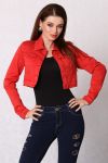 3616-3 Jeans jacket buttoned, short - red