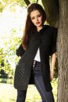 3903-4 Woolen sweater / cape with 3/4 sleeve and hood - black