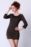 4213-4 The long sleeve dress with cut-out back - khaki