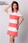 4245-3 two-color dress for women short sleeve - salmon