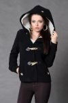 4005-3 Lined jacket with detachable, fastened with wooden buttons - black