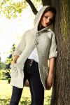 3903-2 Woolen sweater / cape with 3/4 sleeve and hood - coffee